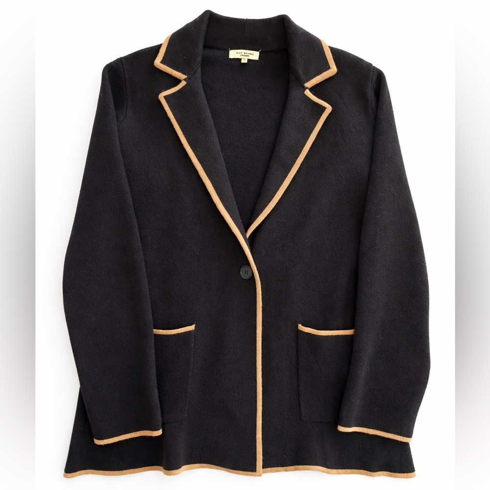 Max Studio Knit Blazer black Tan Trim size M